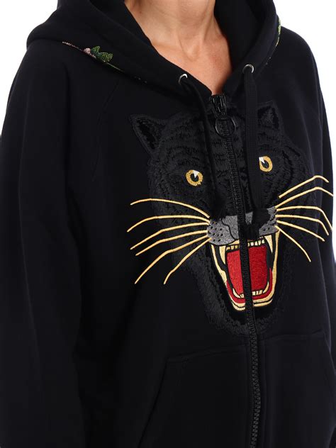 gucci tiger patch cotton terry hoodie